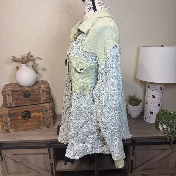 POL Oversized Lace Gauze Button Down Shirt Size S Boho Hippie Casual - Picture 2 of 10